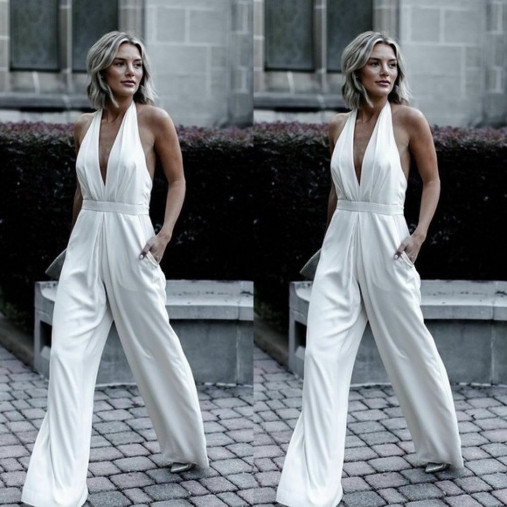 BHLDN Jill Stuart White Bridal Halter Jumpsuit